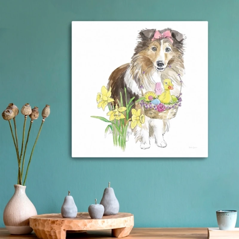 Collie Puppy Easter Canvas Art Print