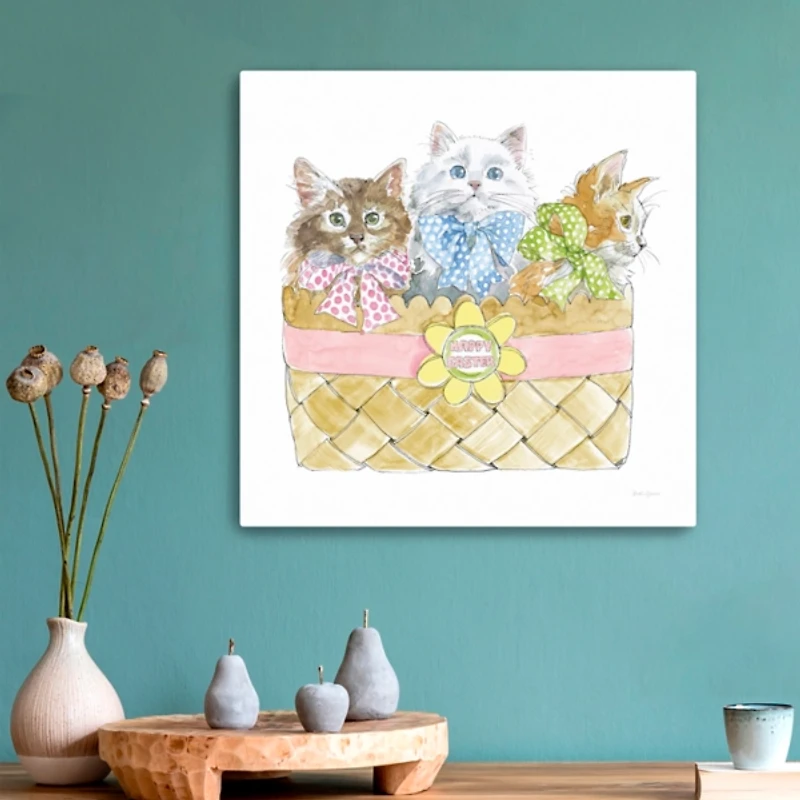 Kittens in Basket Easter Canvas Art Print