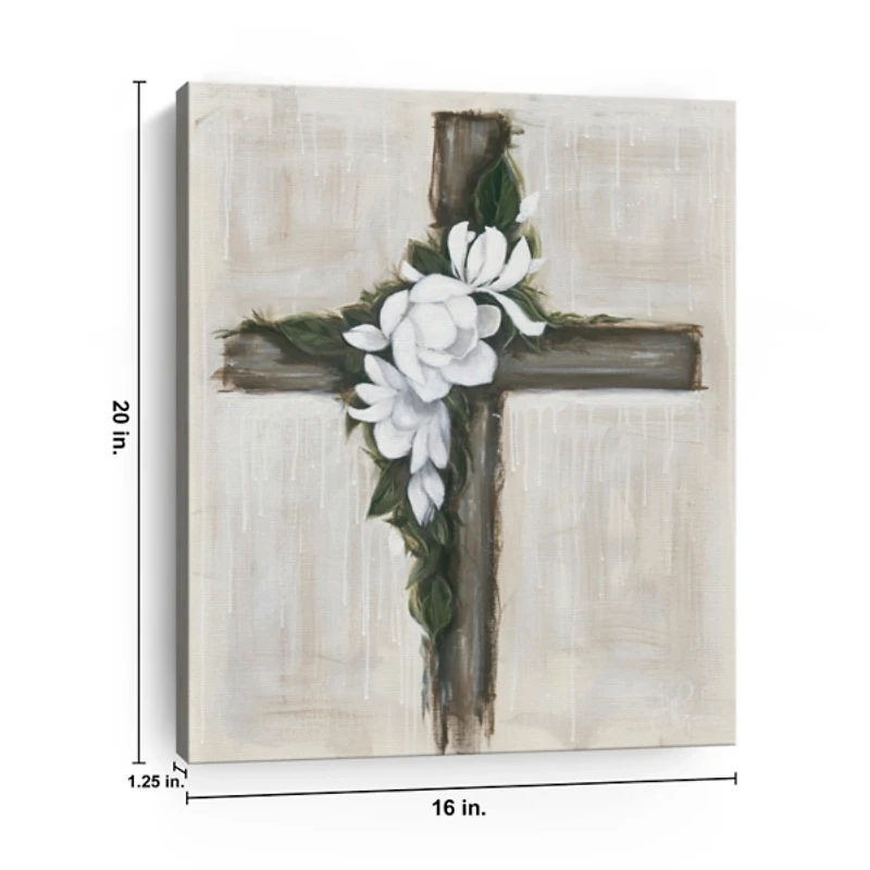 Magnolia Flowered Cross Canvas Art Print