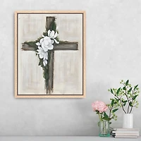 Magnolia Flowered Cross Framed Canvas Art Print