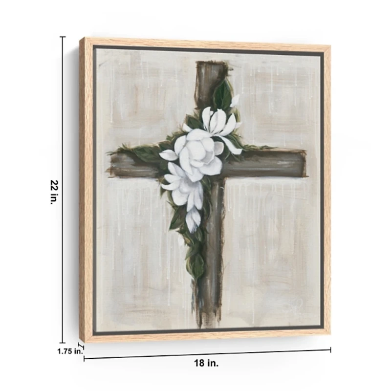 Magnolia Flowered Cross Framed Canvas Art Print