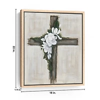 Magnolia Flowered Cross Framed Canvas Art Print