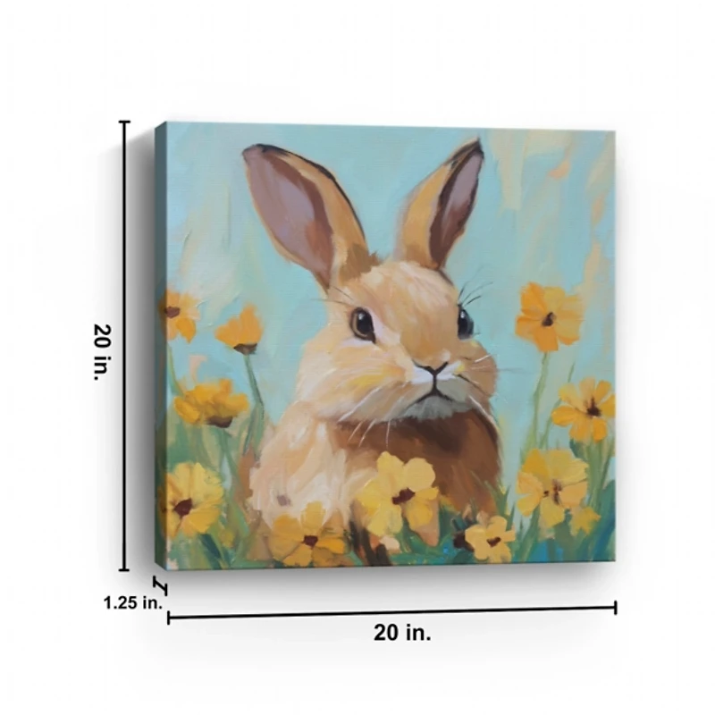 Bunny with Yellow Flowers Easter Canvas Art Print