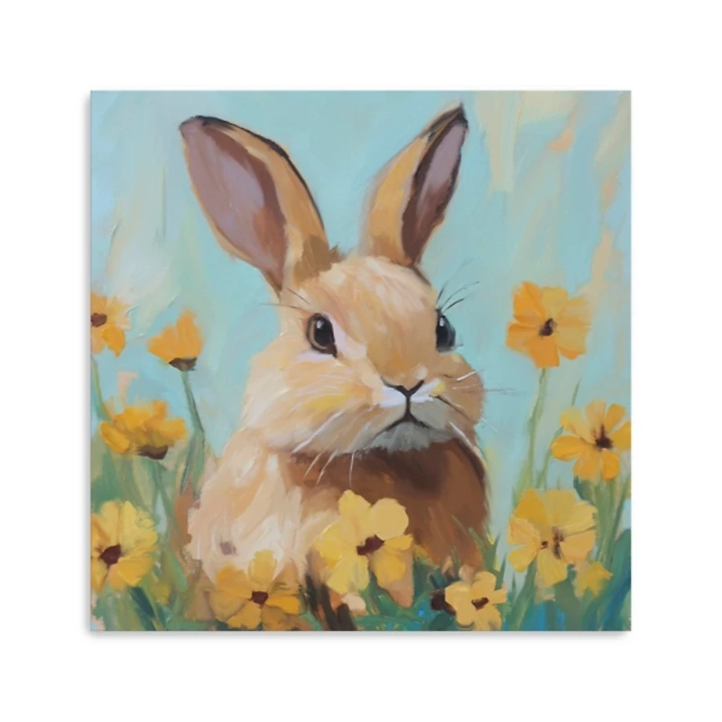 Bunny with Yellow Flowers Easter Canvas Art Print