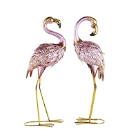 Pink and Gold Iron Flamingo Statues, Set of 2