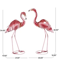 Shiny Pink Iron Flamingo Statues, Set of 2