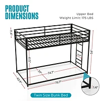 Metal Low Profile Harrow Twin Bunk Bed