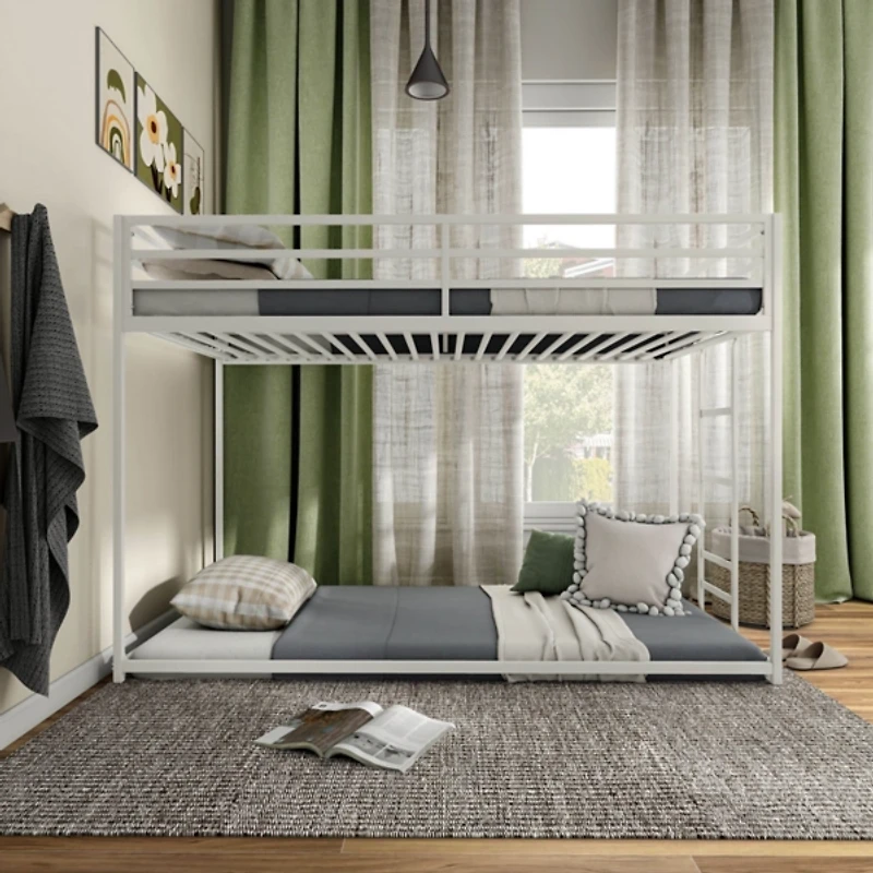 White Metal Low Profile Harrow Twin Bunk Bed
