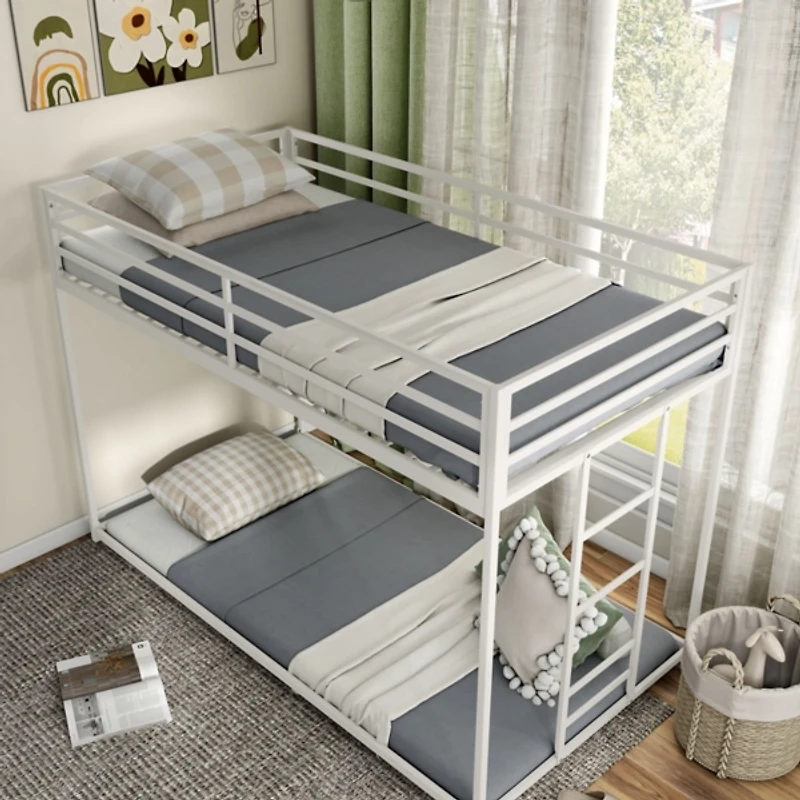 White Metal Low Profile Harrow Twin Bunk Bed