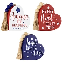Patriotic Heart Wooden Signs, Set of 3