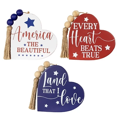 Patriotic Heart Wooden Signs, Set of 3