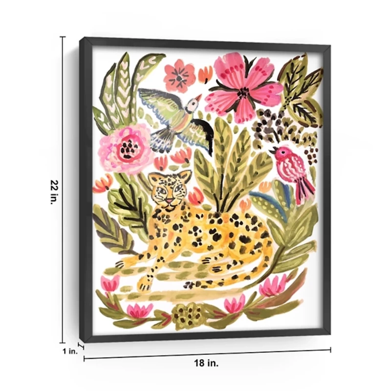 Jungle Cat and Two Birds Framed Art Print