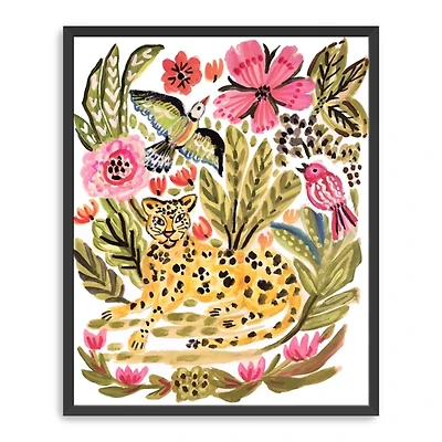 Jungle Cat and Two Birds Framed Art Print