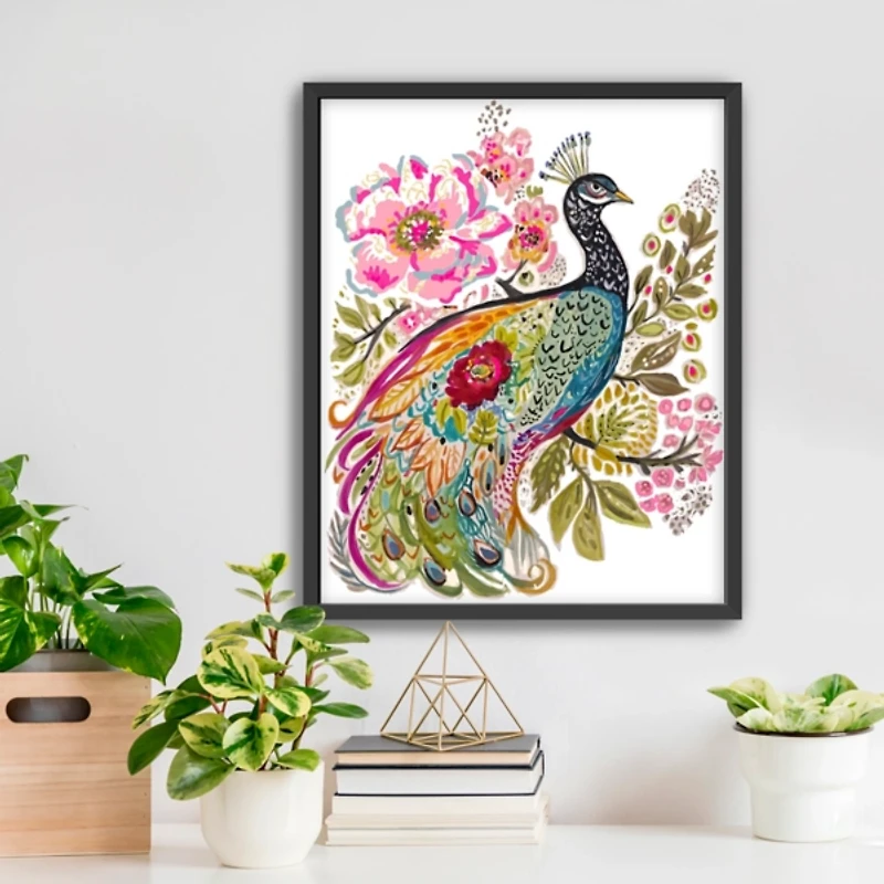 Floral Peacock Framed Art Print