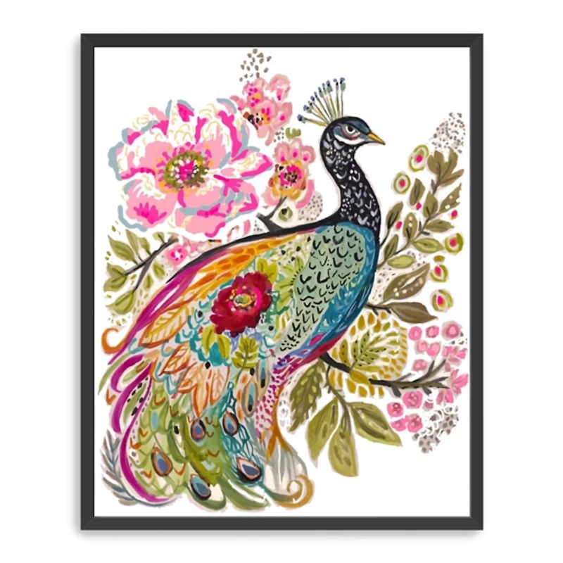 Floral Peacock Framed Art Print