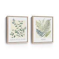 Serene Greens Framed Canvas Art Prints, Set of 2