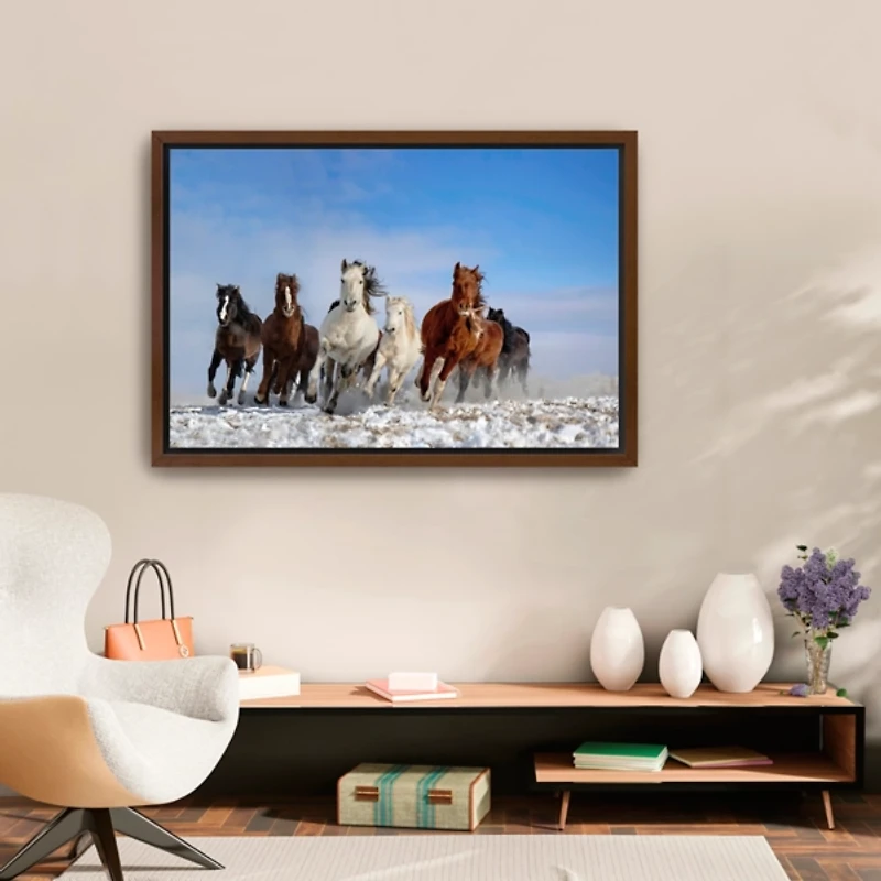 Mongolia Horses Framed Canvas Art Print