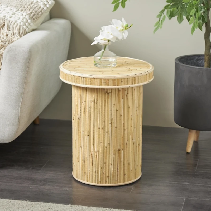 Honey Wood Cylinder Accent Table