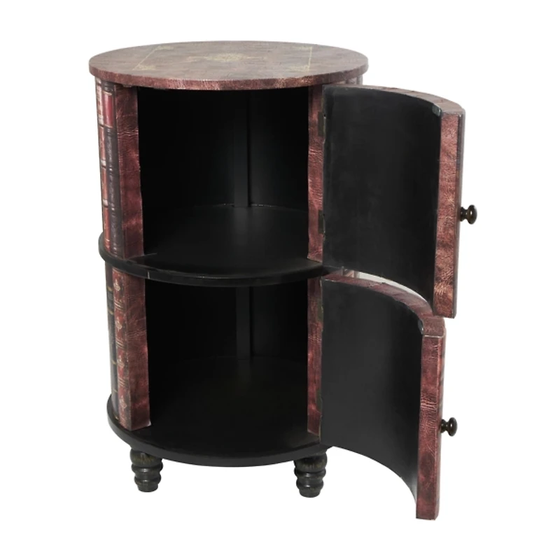 Antique Book Faux Leather Round Accent Table