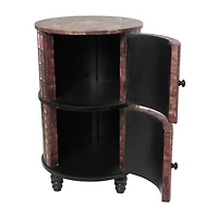 Antique Book Faux Leather Round Accent Table