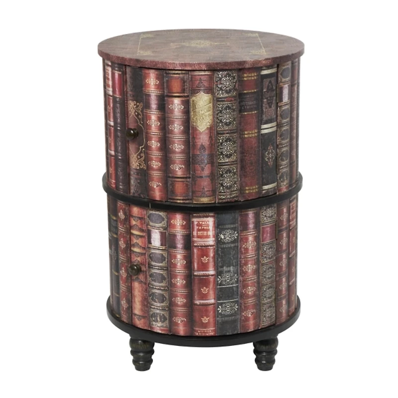 Antique Book Faux Leather Round Accent Table