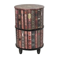 Antique Book Faux Leather Round Accent Table