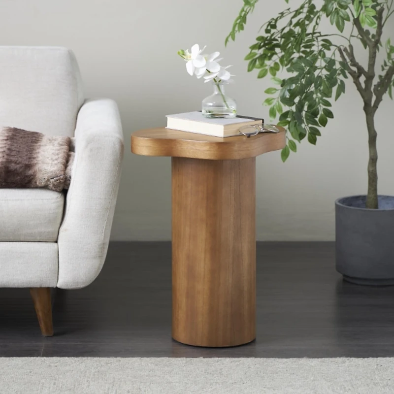 Modern Shaped Brown Wood Accent Table