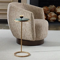 Round Aged Gold and Green Marble Accent Table