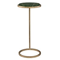 Round Aged Gold and Green Marble Accent Table