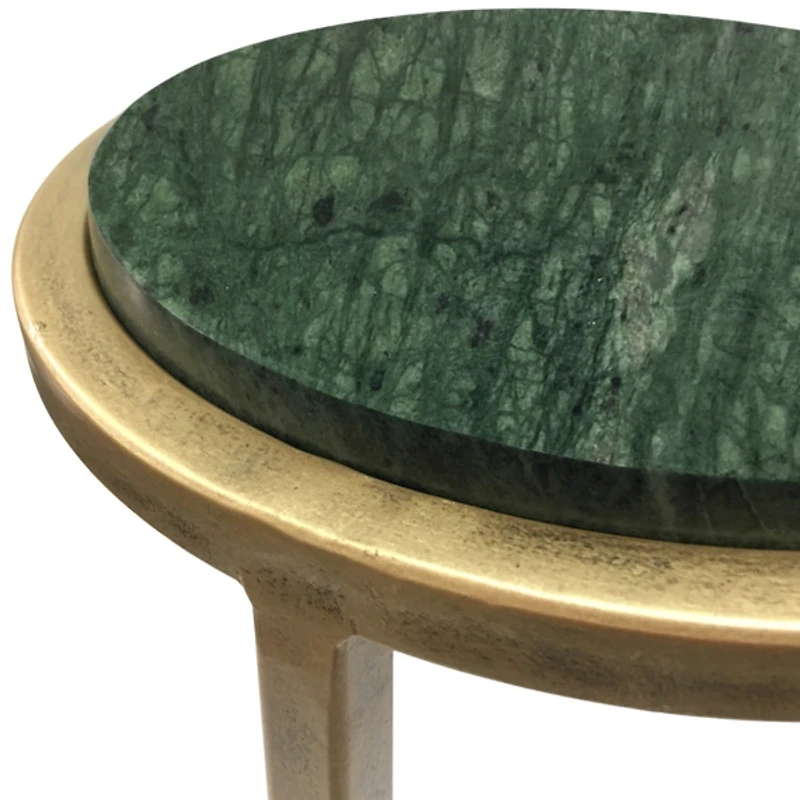 Round Aged Gold and Green Marble Accent Table