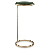Round Aged Gold and Green Marble Accent Table