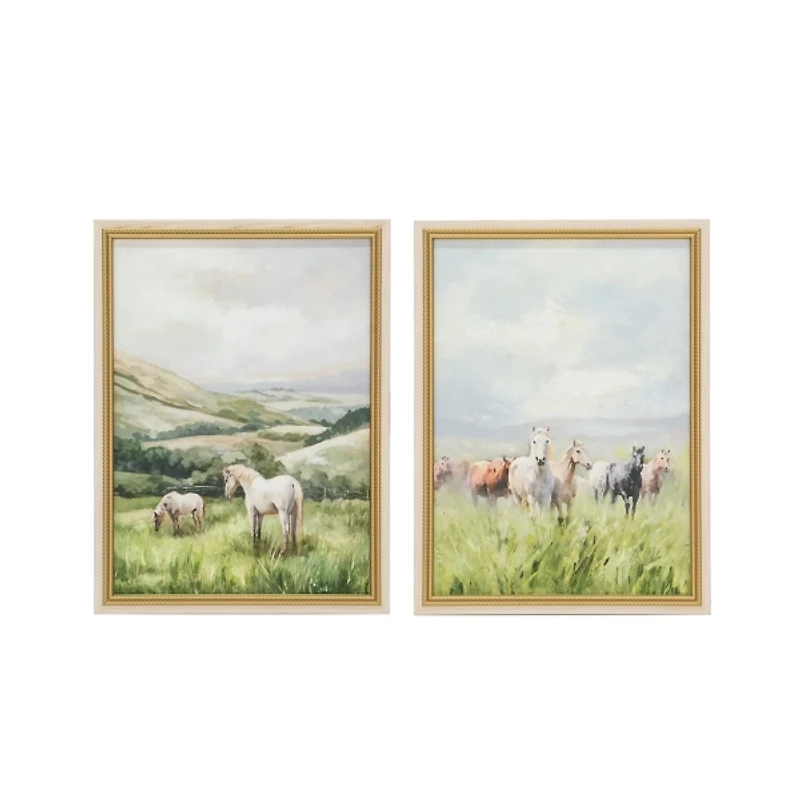 Horses in Pastures Framed Canvas Prints, Set of 2