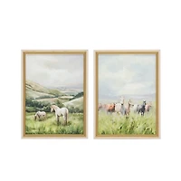 Horses in Pastures Framed Canvas Prints, Set of 2