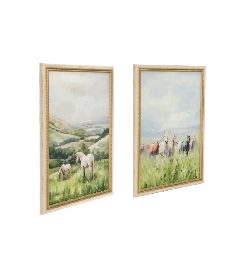 Horses in Pastures Framed Canvas Prints, Set of 2