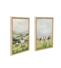 Horses in Pastures Framed Canvas Prints, Set of 2