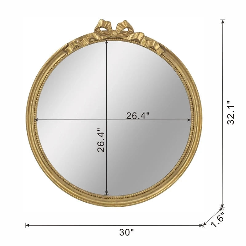 Gold Ribbon Bow Round Wall Mirror