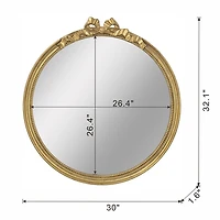 Gold Ribbon Bow Round Wall Mirror