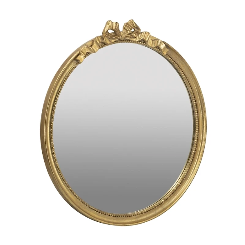 Gold Ribbon Bow Round Wall Mirror