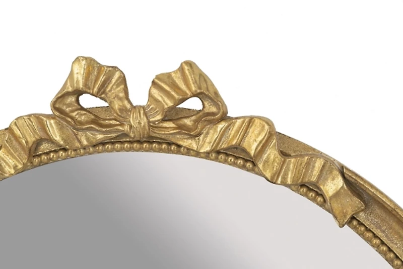 Gold Ribbon Bow Round Wall Mirror