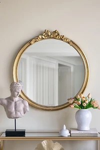 Gold Ribbon Bow Round Wall Mirror