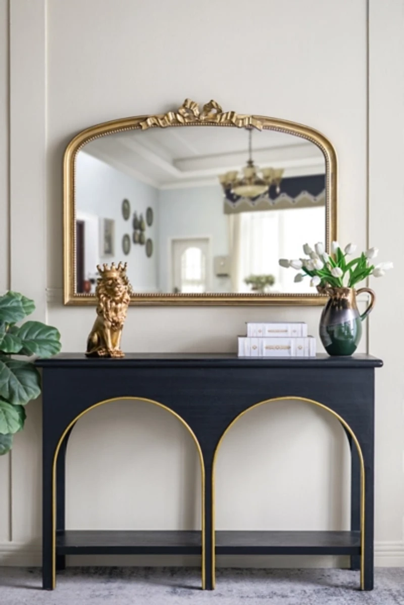 Gold Ribbon Bow Wide Arch Wall Mirror