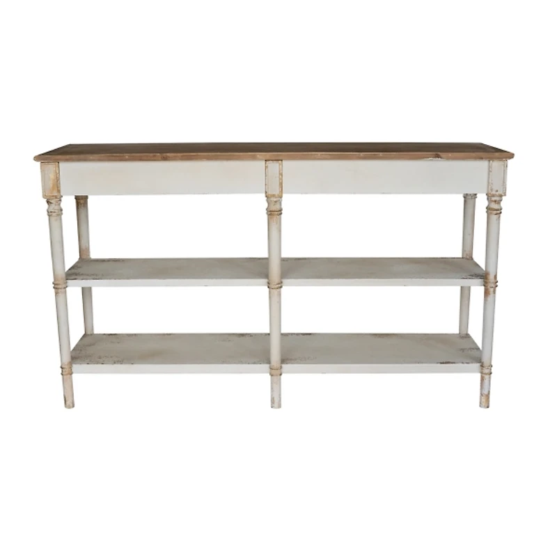 Distressed White Wood 3-Tier Console Table
