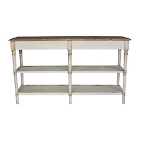 Distressed White Wood 3-Tier Console Table