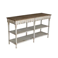 Distressed White Wood 3-Tier Console Table