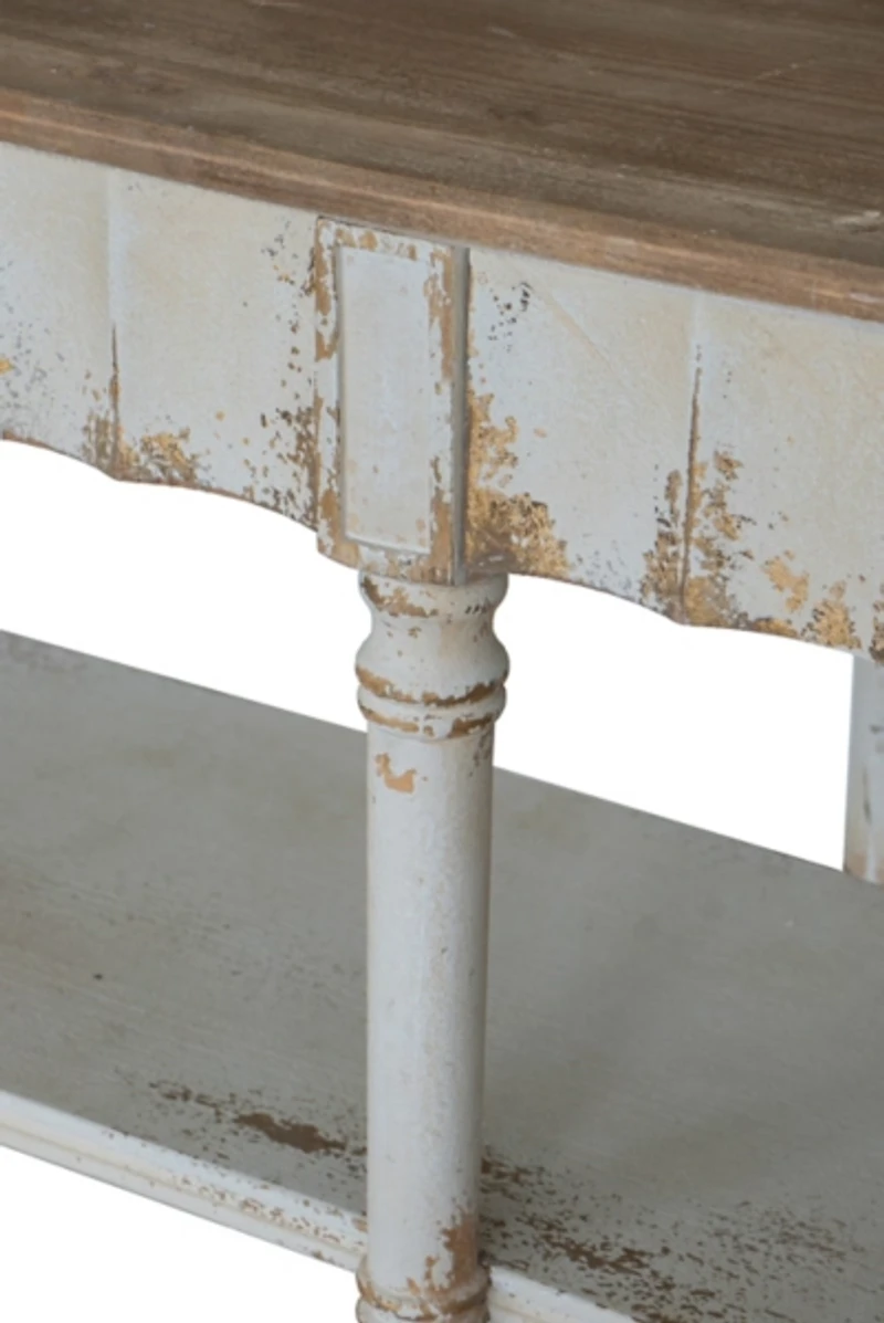 Distressed White Wood 3-Tier Console Table