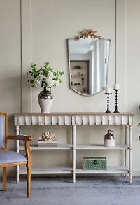 Distressed White Wood 3-Tier Console Table