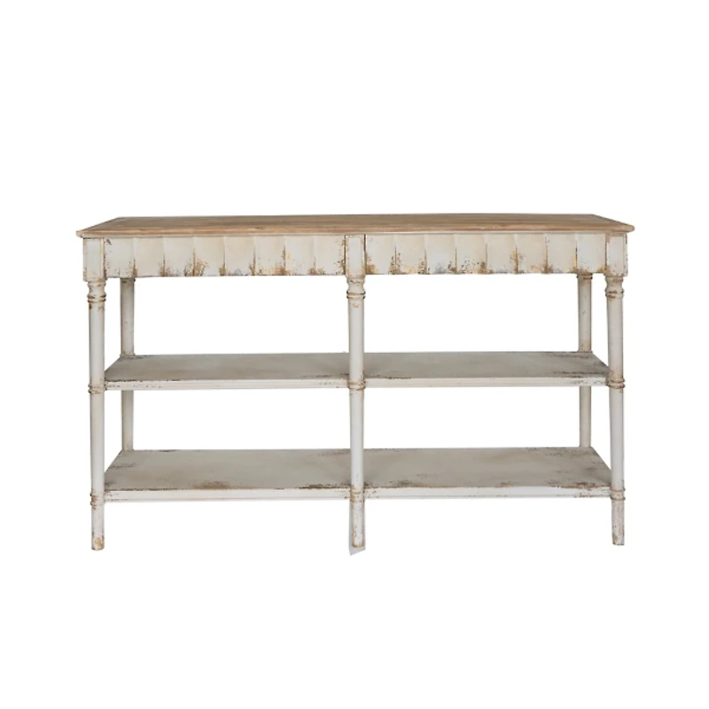 Distressed White Wood 3-Tier Console Table