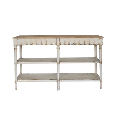 Distressed White Wood 3-Tier Console Table