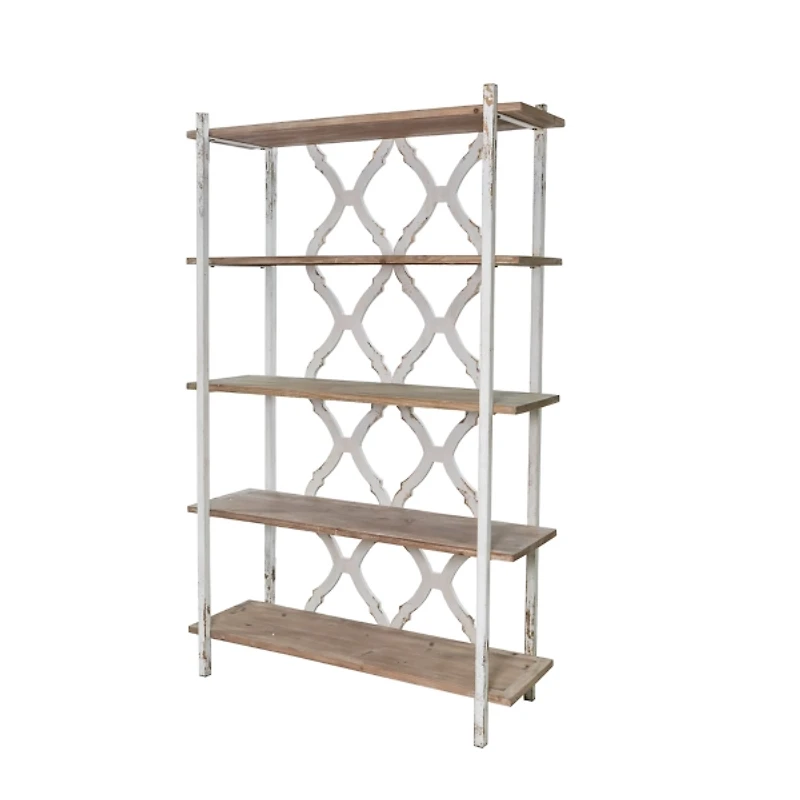 Natural Fir White Metal Frame 5-Tier Bookshelf