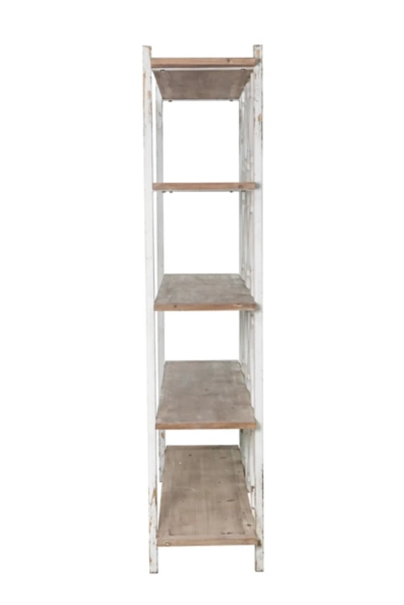 Natural Fir White Metal Frame 5-Tier Bookshelf